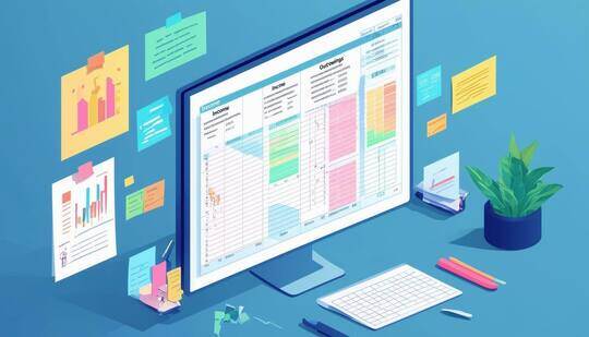 A imagem mostra um computador em uma mesa com uma planilha aberta