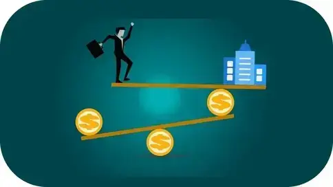 Imagem mostra uma pessoa em um balanço tendo a base sustentada por moedas tentando se equilibrar